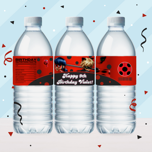 Miraculous Ladybug Birthday Party Favor Water Bottle