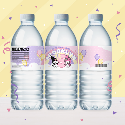 My Melody and Kuromi Birthday Party Favor Water Bottle