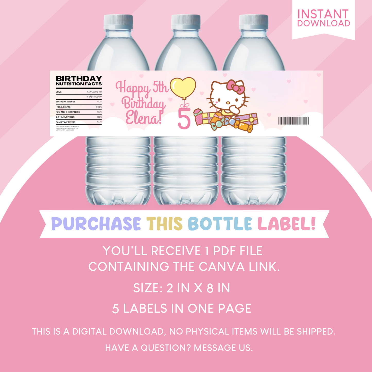 Hello Kitty Birthday Party Favor Water Bottle