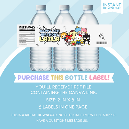Sanrio Birthday Party Favor Water Bottle