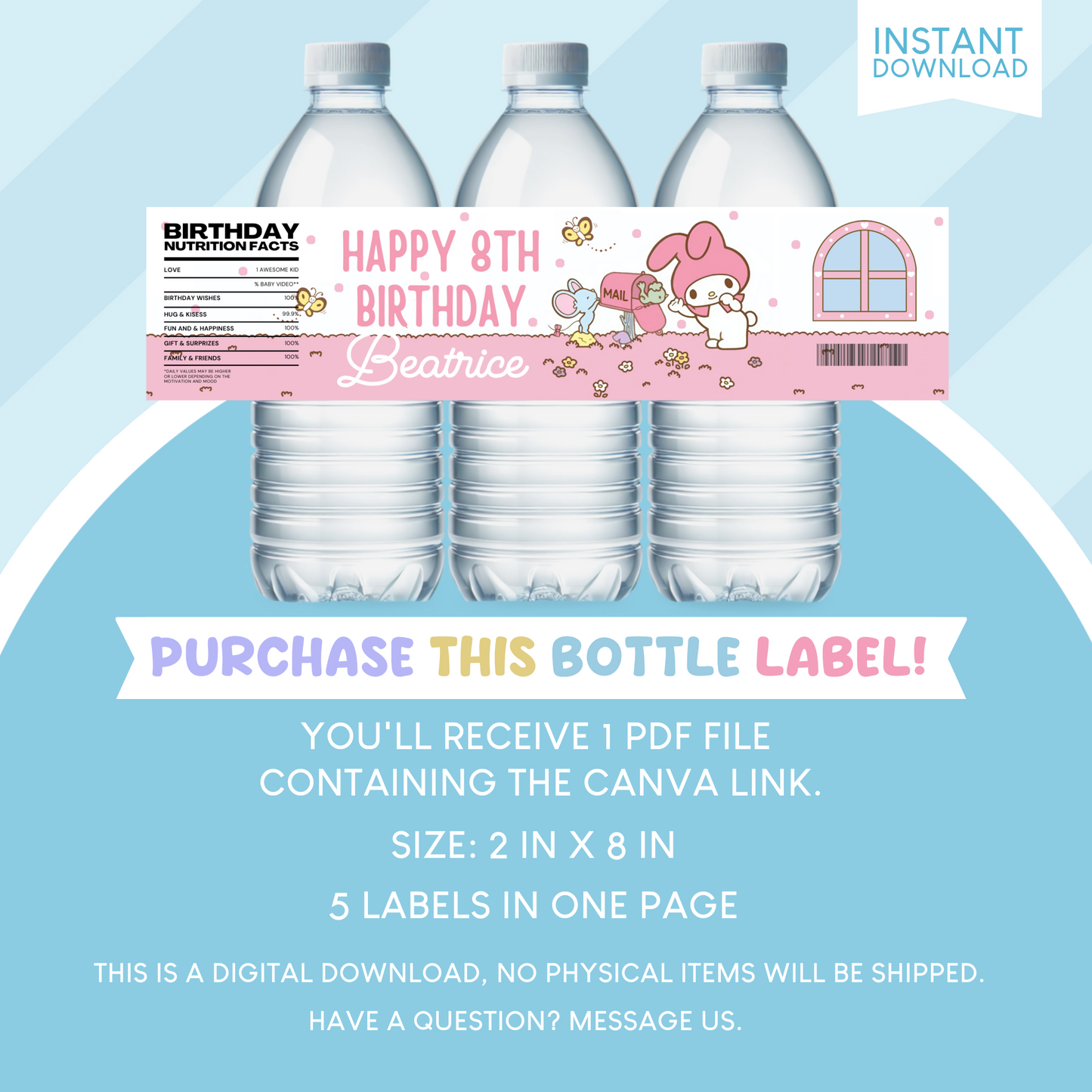 My Melody Birthday Party Favor Water Bottle