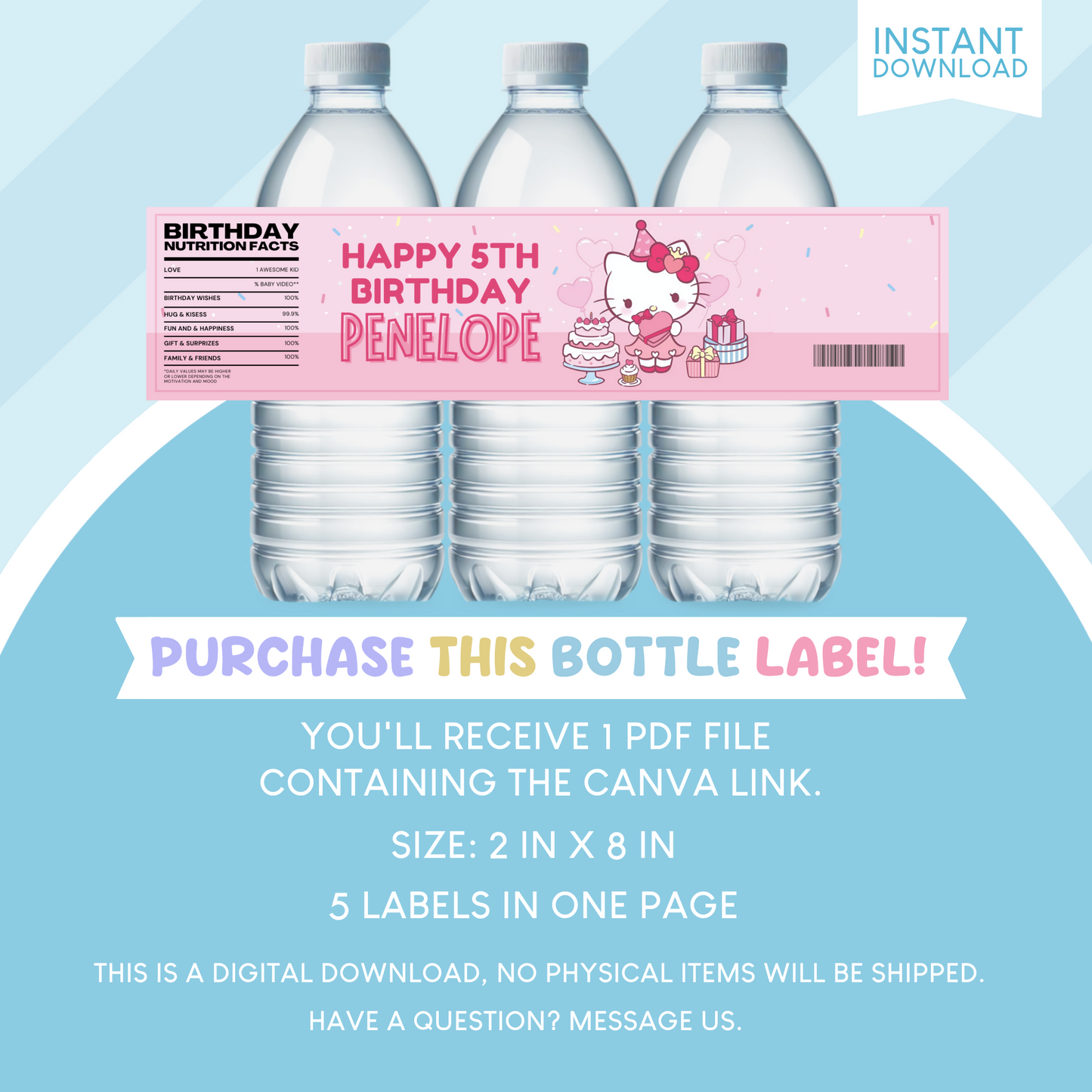 Hello Kitty Birthday Party Favor Water Bottle