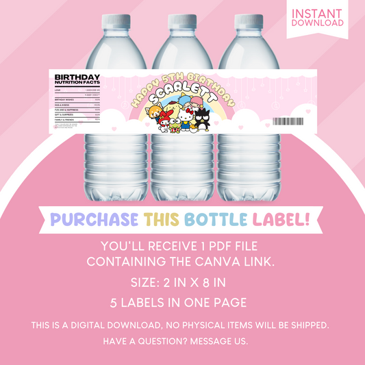 Sanrio Birthday Party Favor Water Bottle