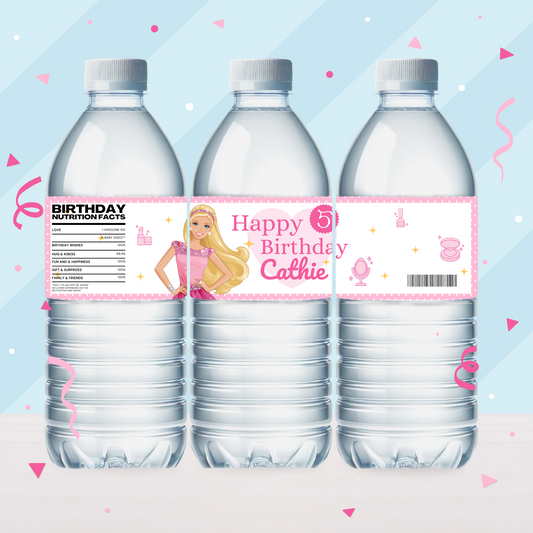 Barbie Birthday Party Favor Water Bottle