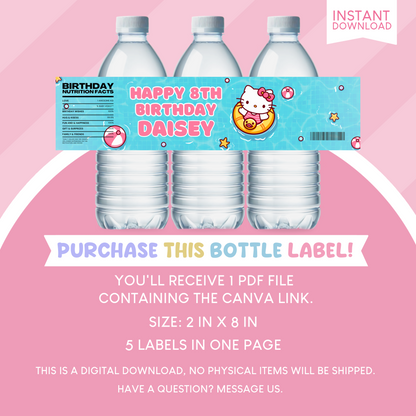 Hello Kitty Birthday Pool Party Favor Water Bottle
