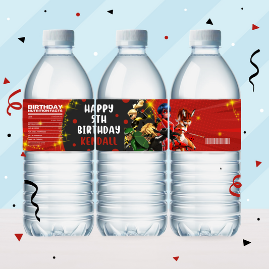 Miraculous Ladybug Birthday Party Favor Water Bottle