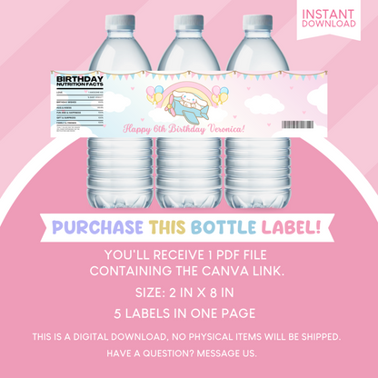 Cinnamoroll Birthday Party Favor Water Bottle