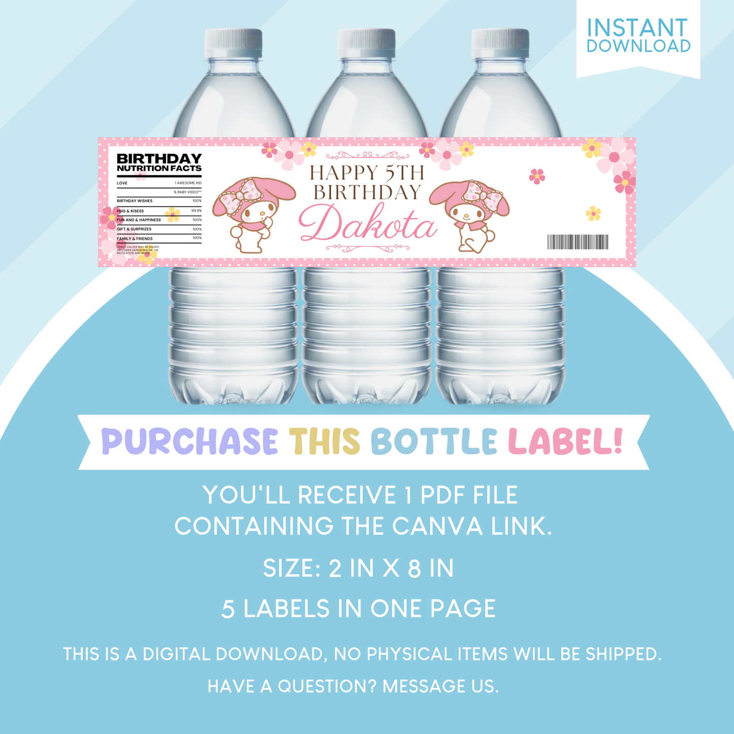 My Melody Birthday Party Favor Water Bottle