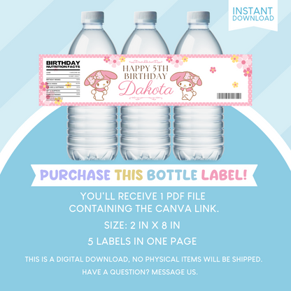 My Melody Birthday Party Favor Water Bottle
