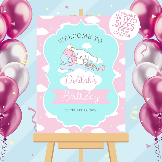 Cinnamoroll Birthday Party Welcome Sign Poster