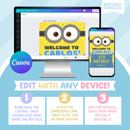 Minions Birthday Party Welcome Sign Poster