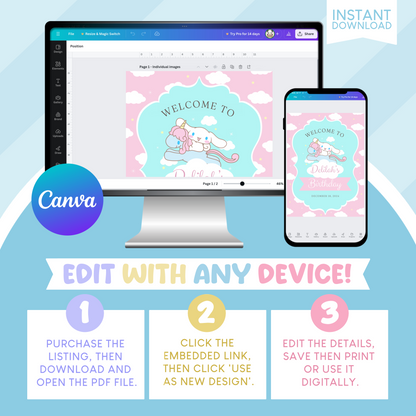 Cinnamoroll Birthday Party Welcome Sign Poster