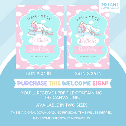 Cinnamoroll Birthday Party Welcome Sign Poster