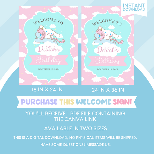 Cinnamoroll Birthday Party Welcome Sign Poster