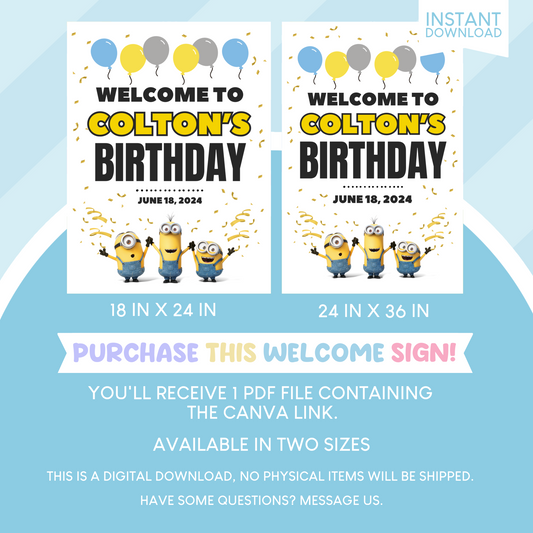 Minions Birthday Party Welcome Sign Poster