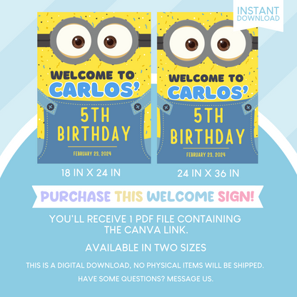 Minions Birthday Party Welcome Sign Poster