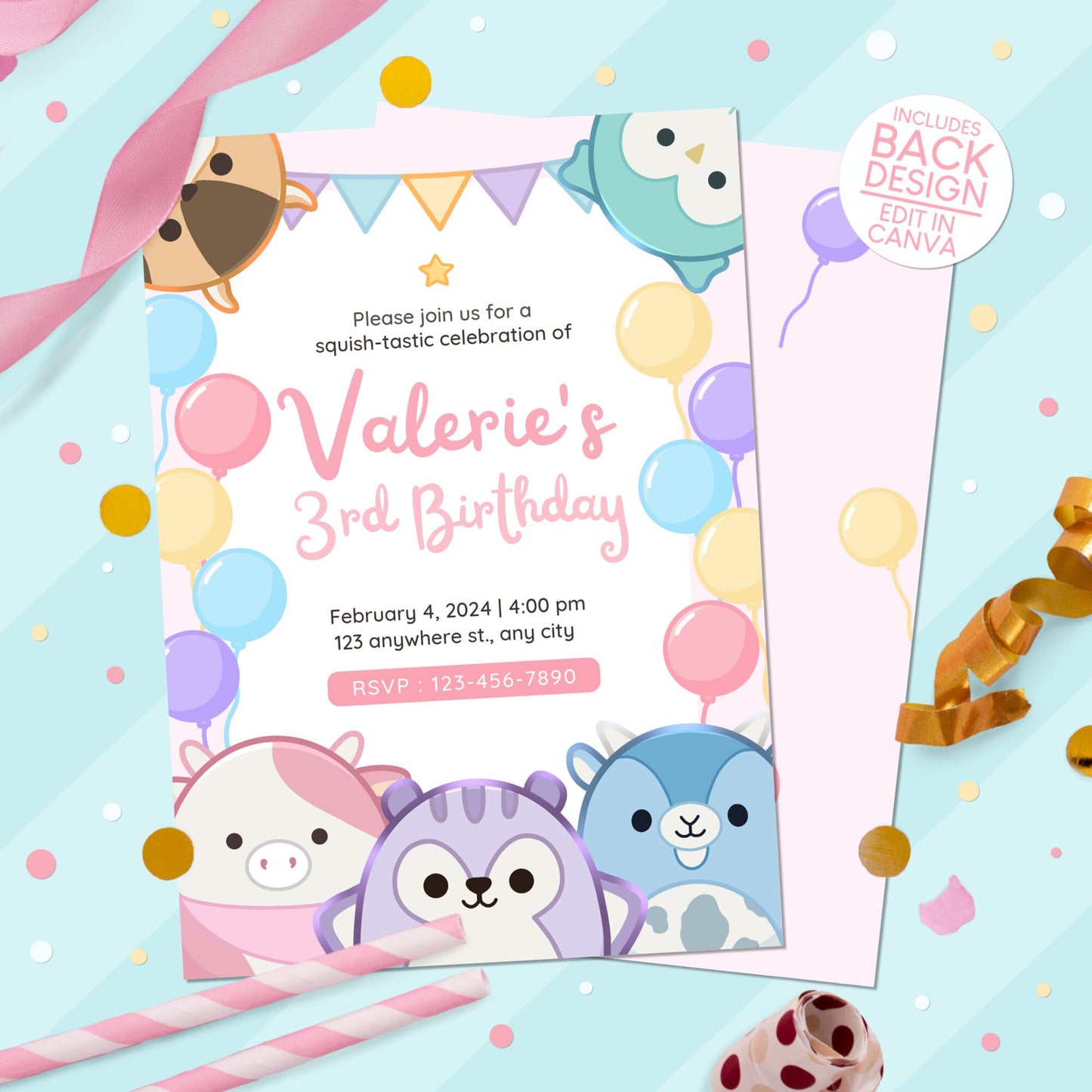 Squishmallows Birthday Party Invitation