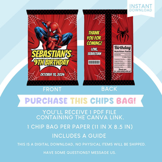 Spiderman Superhero Birthday Party Favor Chip Bag